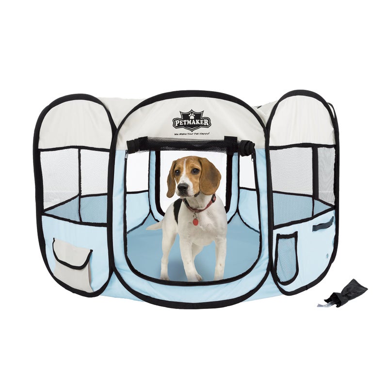 PETMAKER Pop-Up Pet Playpen - 38-Inch Indoor and Outdoor Dog Kennel with Carrying Bag - Portable Pet Enclosure for Dogs and Small Animals by PETMAKER (Blue) - Image 1
